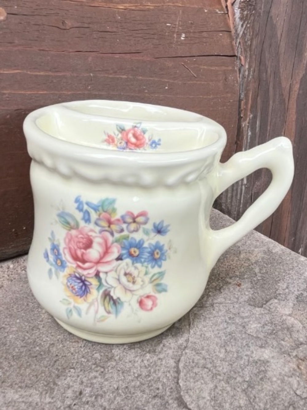 Ivory Floral Ceramic Creamer with Pink and Blue Bouquet - Home Dining